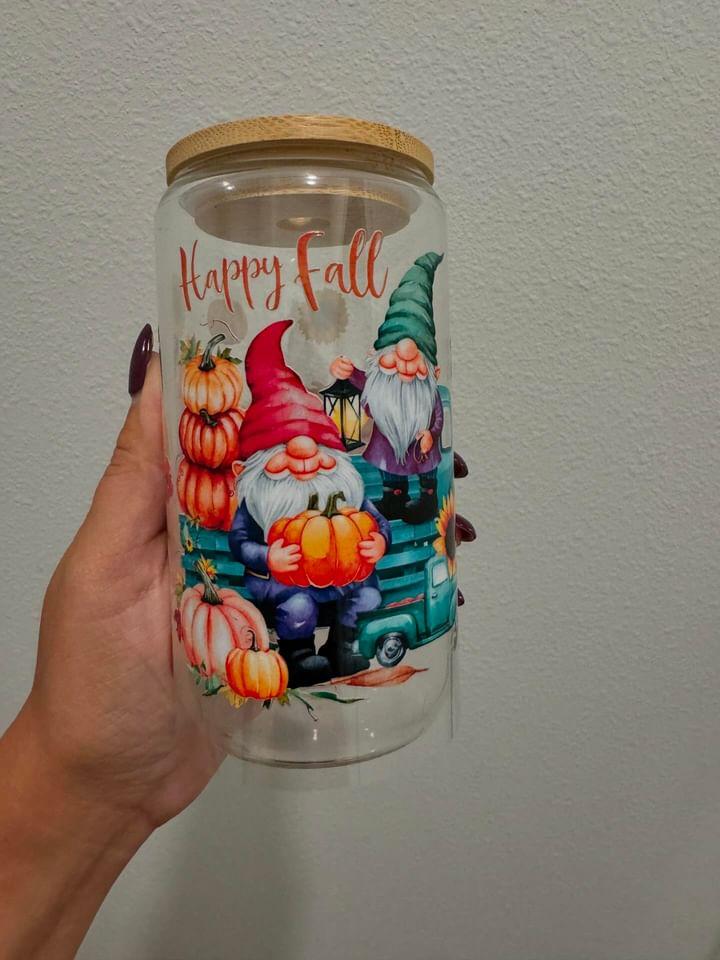 Happy Fall Gnomes Pumpkin Pickup Truck UV DTF Wrap Transfer 16oz | No Heat Needed | Waterproof | Permanent Adhesive