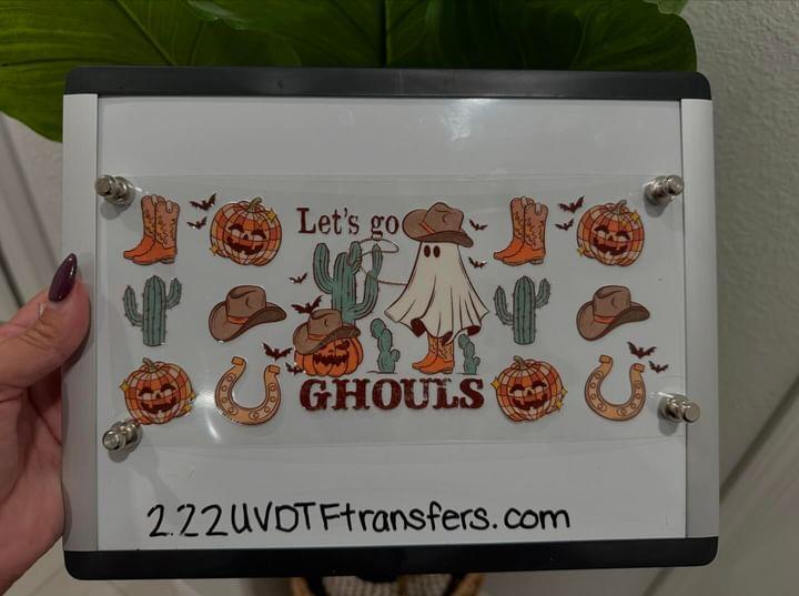 Retro Halloween Let's Go Ghouls Ghost Pumpkin UV DTF Wrap Transfer 16oz | No Heat Needed | Waterproof | Permanent Adhesive