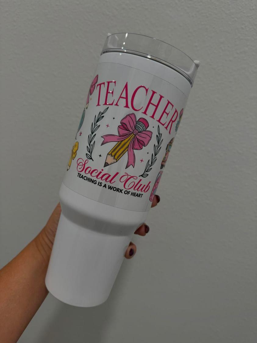 Teacher Social Club Teaching is a Work of Heart UV DTF Wrap Transfer 16oz | No Heat Needed | Waterproof | Permanent Adhesive