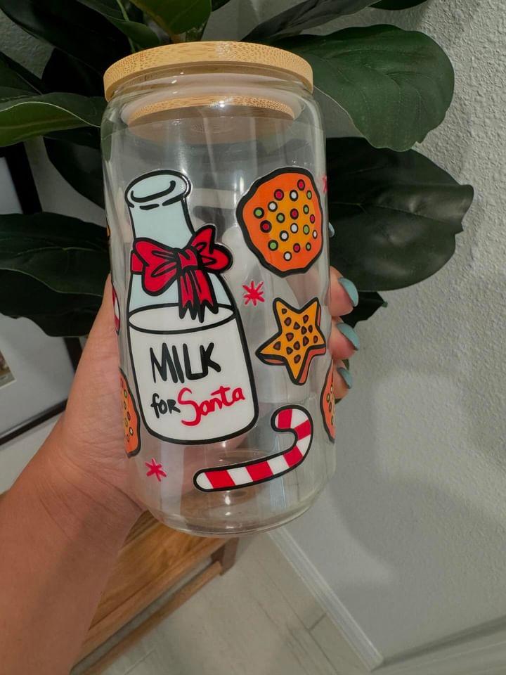 Christmas Milk and Cookies for Santa UV DTF Wrap Transfer 16oz | No Heat Needed | Waterproof | Permanent Adhesive