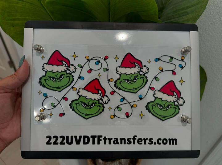 Grinch Christmas Lights UV DTF Wrap Transfer 16oz | No Heat Needed | Waterproof | Permanent Adhesive