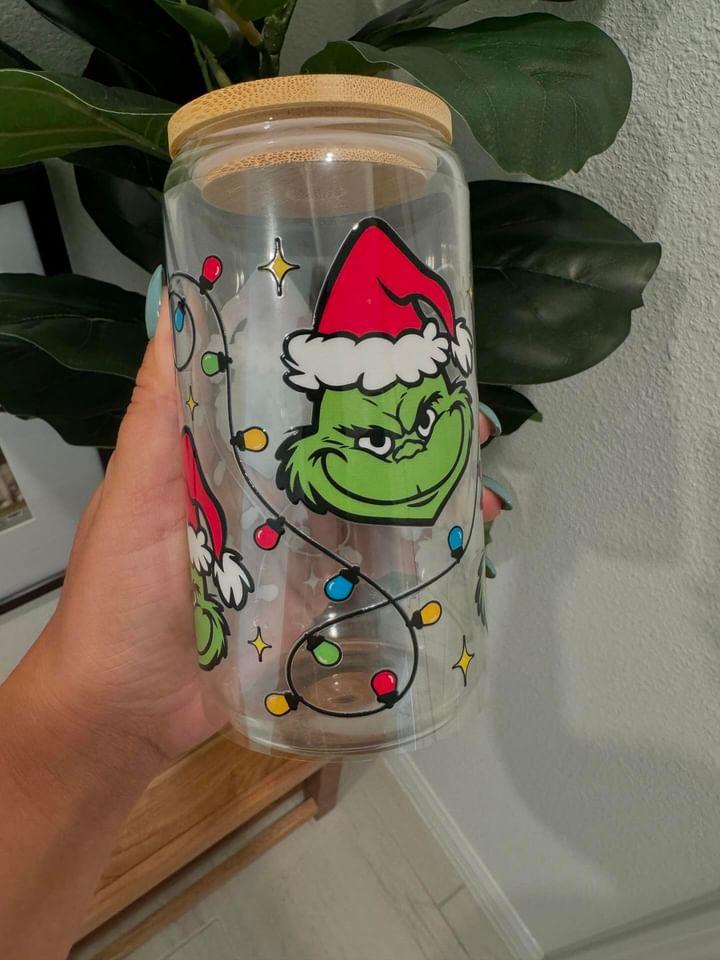 Grinch Christmas Lights UV DTF Wrap Transfer 16oz | No Heat Needed | Waterproof | Permanent Adhesive