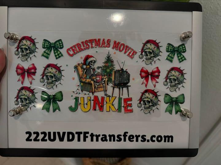 Christmas Movie Junkie UV DTF Wrap Transfer 16oz | No Heat Needed | Waterproof | Permanent Adhesive