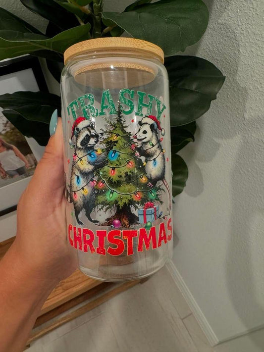 Christmas Trashy Christmas Raccoon Opossum UV DTF Wrap Transfer 16oz | No Heat Needed | Waterproof | Permanent Adhesive