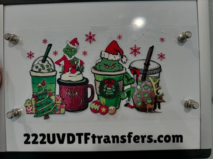 Christmas Grinch Drinks UV DTF Wrap Transfer 16oz | No Heat Needed | Waterproof | Permanent Adhesive