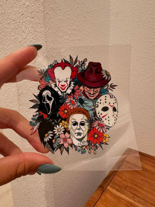 Fall Halloween Characters Pennywise Ghostface Freddy Jason | No Heat Needed | Waterproof | Permanent Adhesive