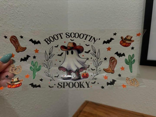 Boot Scootin Spooky Ghost UV DTF Wrap Transfer 16oz | No Heat Needed | Waterproof | Permanent Adhesive