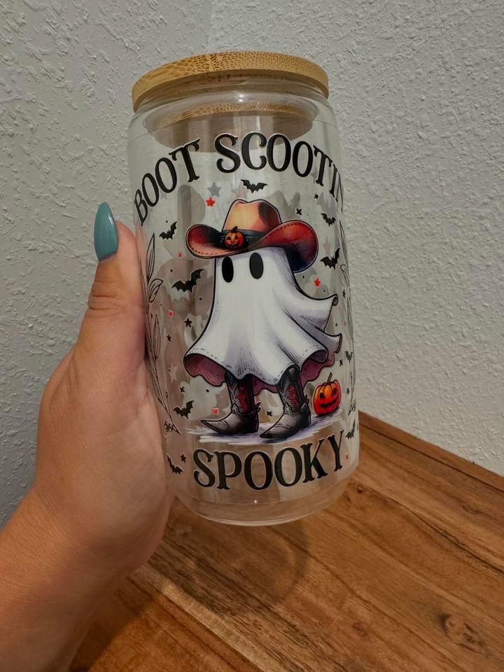 Boot Scootin Spooky Ghost UV DTF Wrap Transfer 16oz | No Heat Needed | Waterproof | Permanent Adhesive