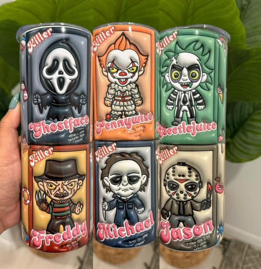 Horror Characters Ghostface Freddy Pennywise Beetlejuice Jason 20oz Halloween Tumbler