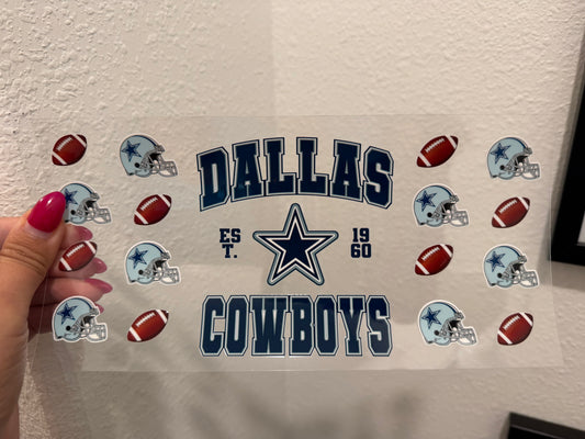 Dallas Cowboys Helmets UV DTF Wrap Transfer 16oz |No Heat Needed | Waterproof | Permanent Adhesive