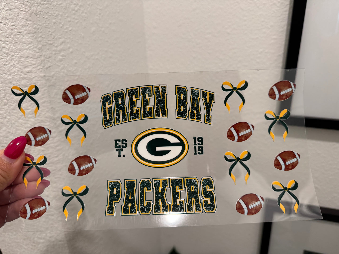 Greenbay Packers Bows UV DTF Wrap Transfer 16oz | No Heat Needed | Waterproof | Permanent Adhesive