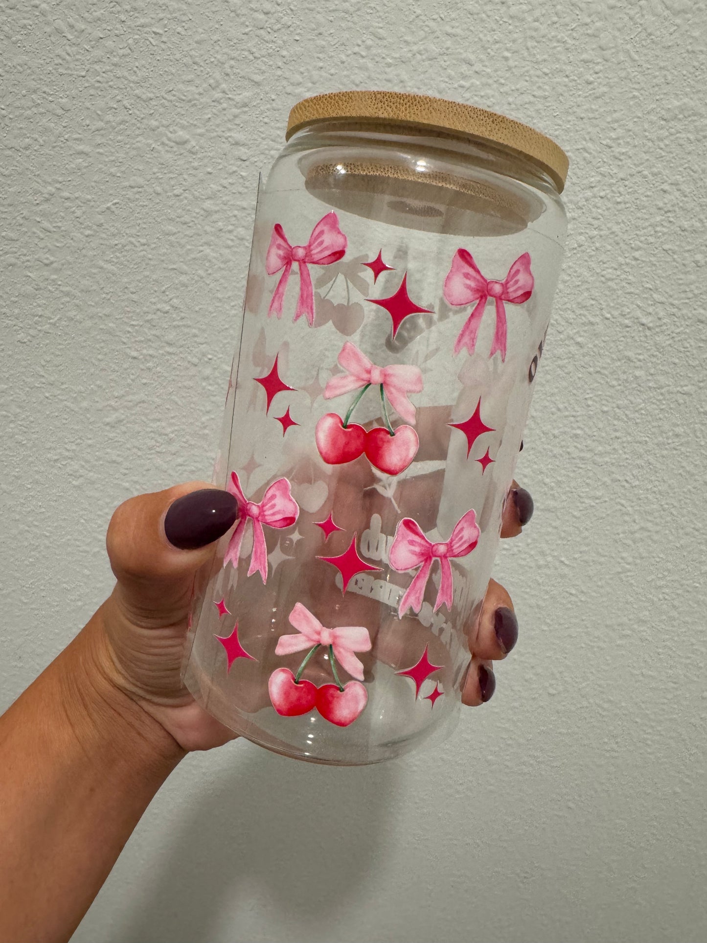 Overcaffeinated Moms Club Always Tired 16oz Glass Tumbler/Jar made with permanent UV DTF