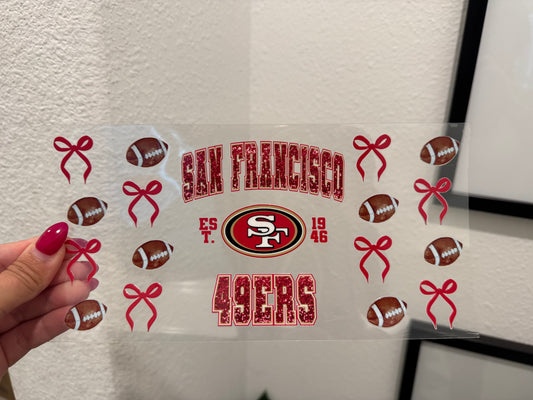 San Francisco 49ers Bows UV DTF Wrap Transfer 16oz |No Heat Needed | Waterproof | Permanent Adhesive