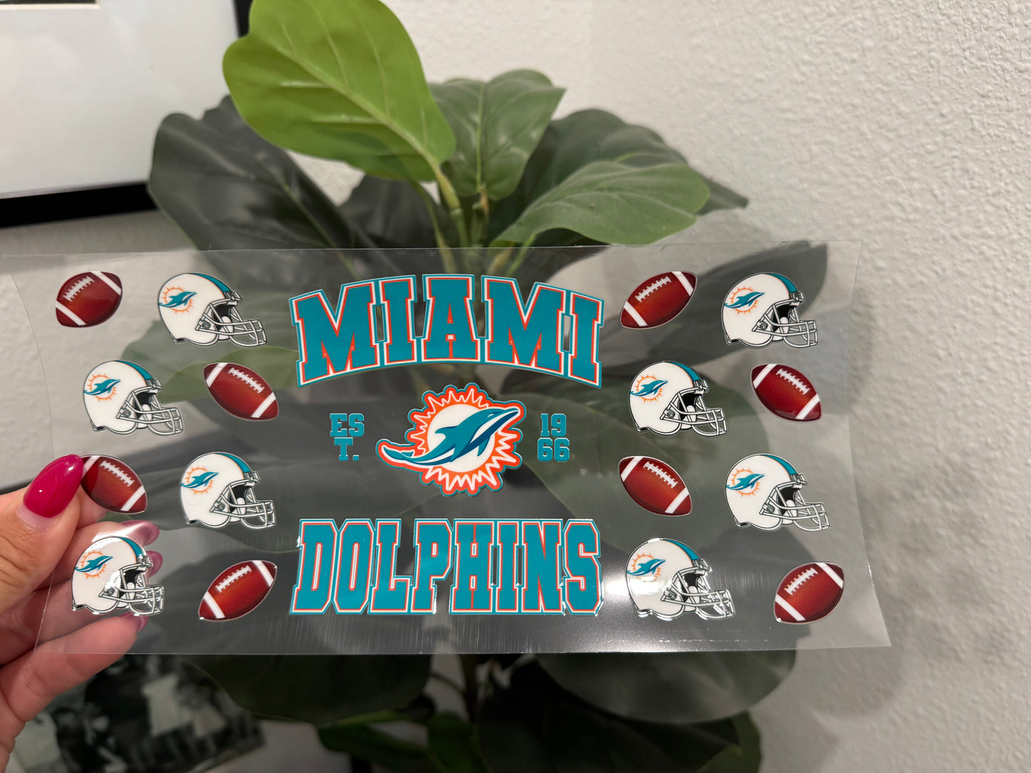 Miami Dolphins Helmets UV DTF Wrap Transfer 16oz | No Heat Needed | Waterproof | Permanent Adhesive