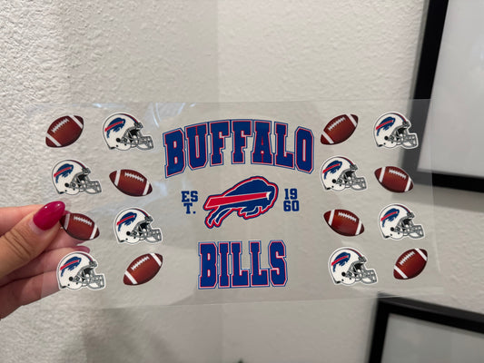 Buffalo Bills Helmets UV DTF Wrap Transfer 16oz |No Heat Needed | Waterproof | Permanent Adhesive