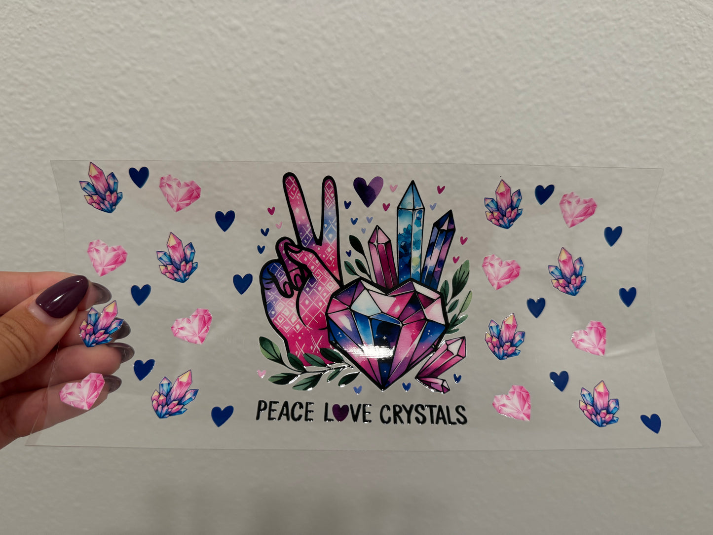 Peace Love & Crystals UV DTF Wrap Transfer 16oz | No Heat Needed | Waterproof | Permanent Adhesive