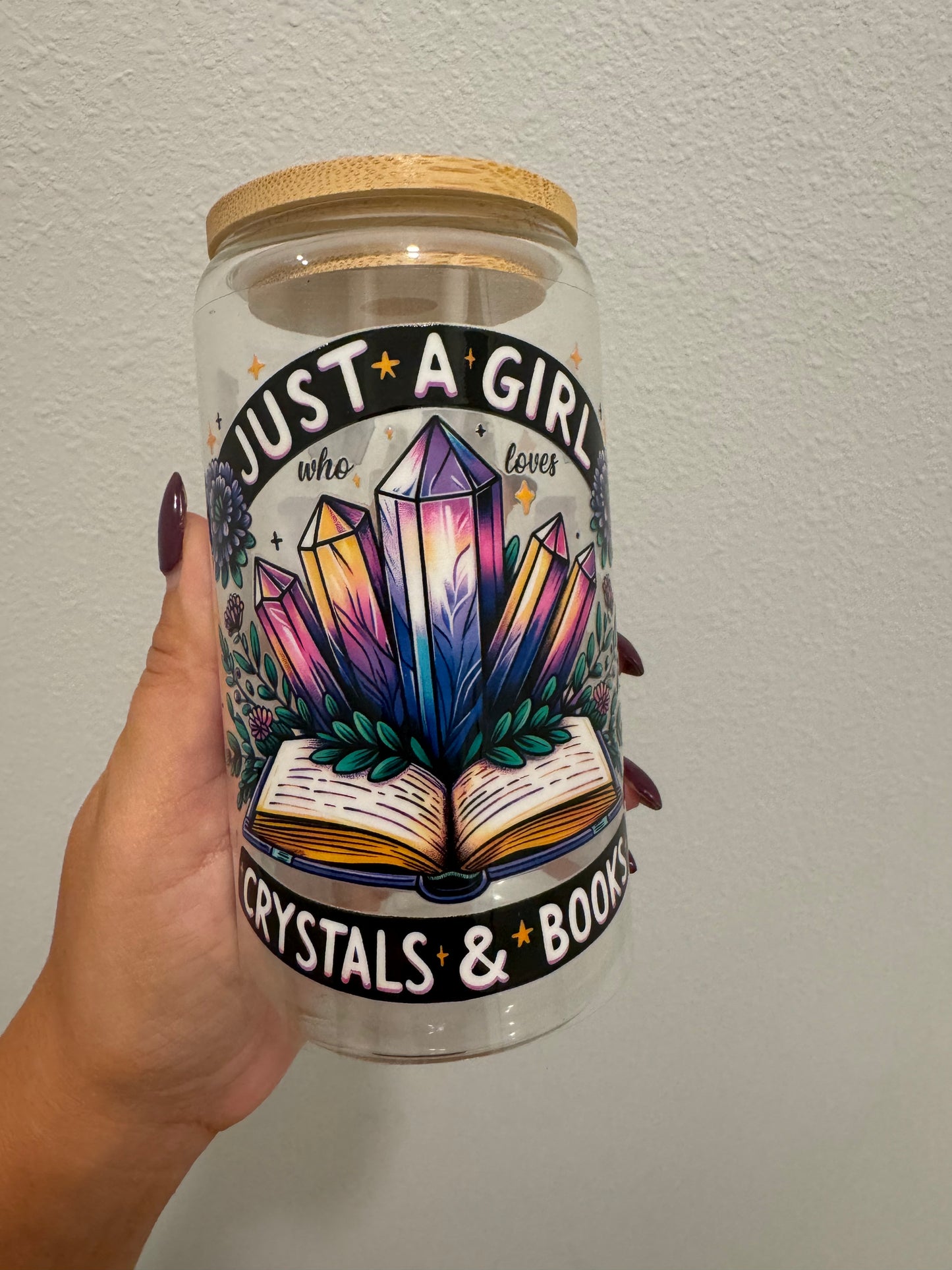 Just a Girl who loves Crystals and Books UV DTF Wrap Transfer 16oz | No Heat Needed | Waterproof | Permanent Adhesive