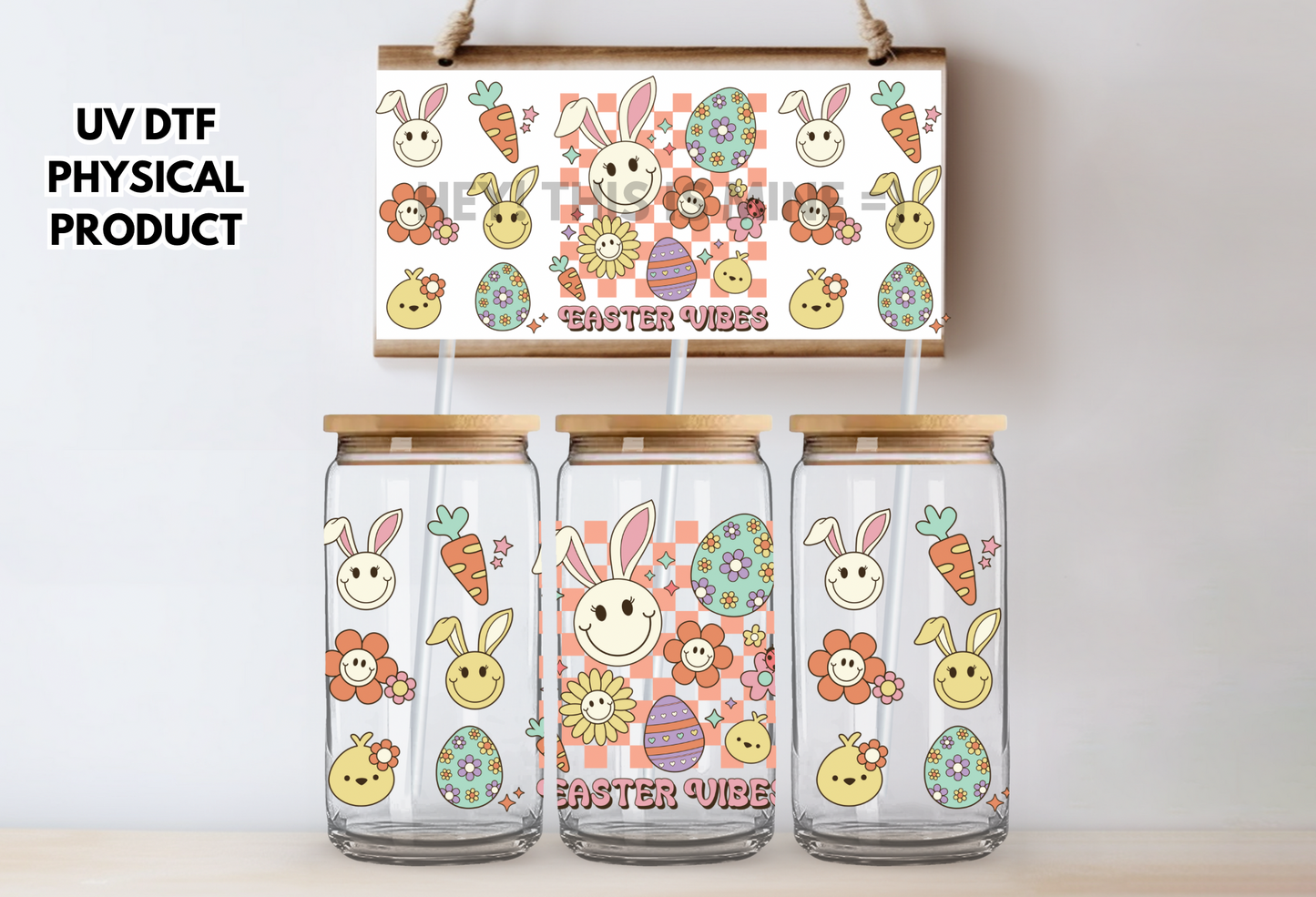 Retro Easter Vibes UV DTF Wrap Transfer 16oz | No Heat Needed | Waterproof | Permanent Adhesive