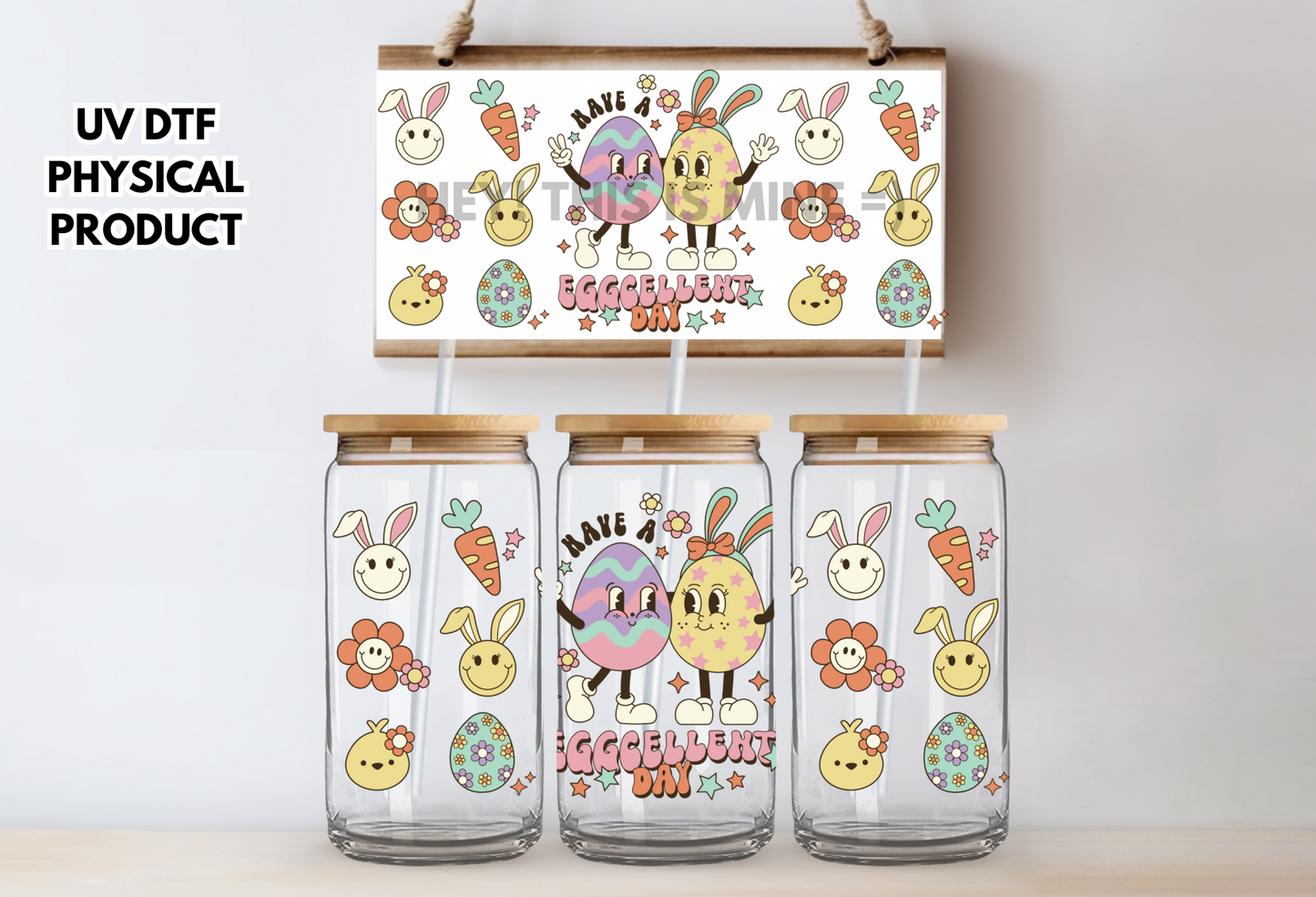 Have An Eggcellent Day Easter UV DTF Wrap Transfer 16oz | No Heat Needed | Waterproof | Permanent Adhesive