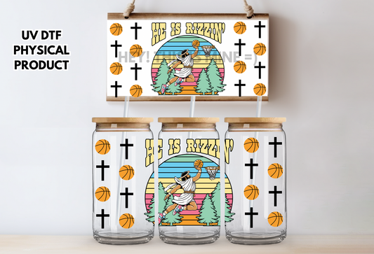 He Is Rizzin Jesus Dunking Easter Faith UV DTF Wrap Transfer 16oz | No Heat Needed | Waterproof | Permanent Adhesive