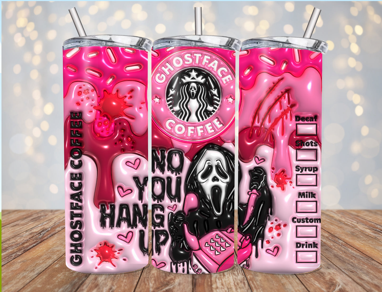 No You Hang Up Ghostface Scream Coffee Inflated 20oz Halloween Tumbler