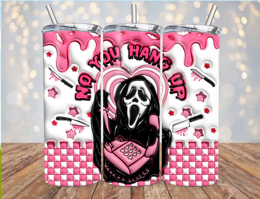 No You Hang Up Ghostface Scream Checkered Inflated 20oz Halloween Tumbler