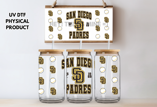 San Diego Padres Baseball  UV DTF Wrap Transfer 16oz | No Heat Needed | Waterproof | Permanent Adhesive