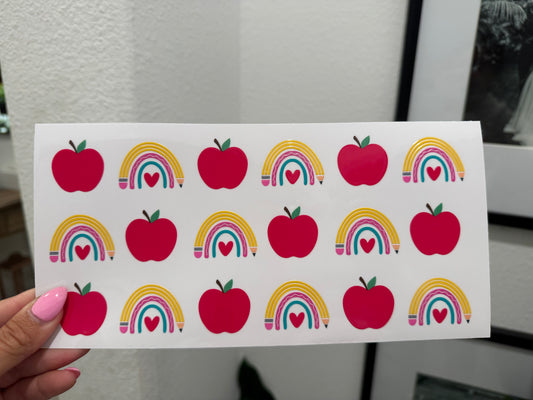 Teacher Apple Rainbow UV DTF Wrap Transfer 16oz | No Heat Needed | Waterproof | Permanent Adhesive