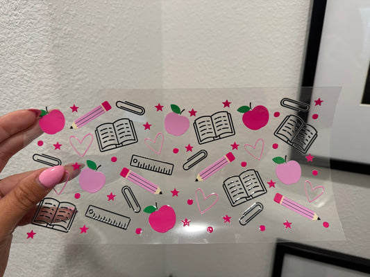 Teacher Pink Apple UV DTF Wrap Transfer 16oz | No Heat Needed | Waterproof | Permanent Adhesive