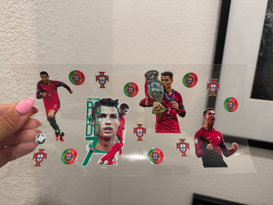 Cristiano Ronaldo Soccer Futbol CR7 UV DTF Wrap Transfer 16oz | No Heat Needed | Waterproof | Permanent Adhesive