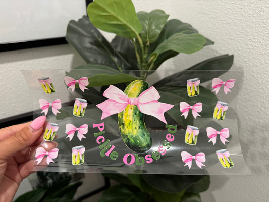 Pickle Obsessed Bow Coquette UV DTF Wrap Transfer 16oz | No Heat Needed | Waterproof | Permanent Adhesive