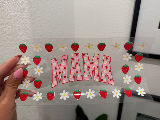 Strawberry Daisy Mama Bow Mom Mothers Day UV DTF Wrap Transfer 16oz | No Heat Needed | Waterproof | Permanent Adhesive