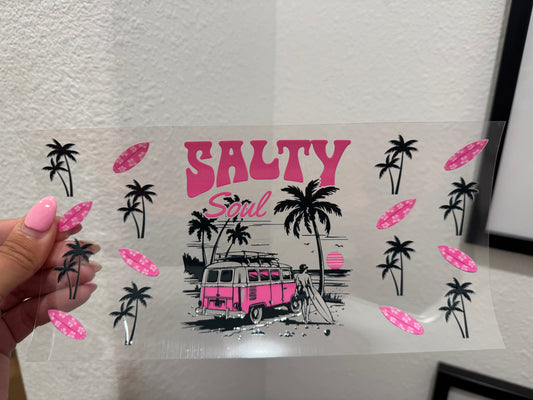 Salty Soul Beach Summertime UV DTF Wrap Transfer 16oz | No Heat Needed | Waterproof | Permanent Adhesive
