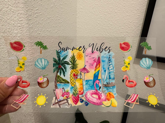 Summer Vibes Beach Summertime UV DTF Wrap Transfer 16oz | No Heat Needed | Waterproof | Permanent Adhesive