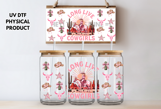 Long Live Cowgirls Western Cowgirl UV DTF Wrap Transfer 16oz | No Heat Needed | Waterproof | Permanent Adhesive