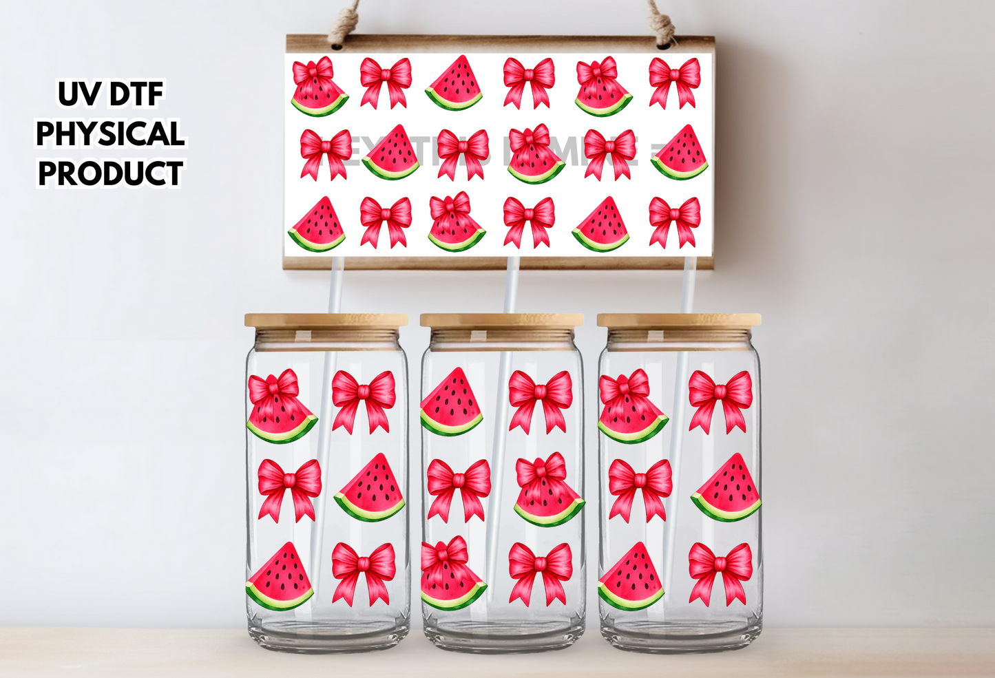 Watermelon Bow Coquette Summer Summertime UV DTF Wrap Transfer 16oz | No Heat Needed | Waterproof | Permanent Adhesive