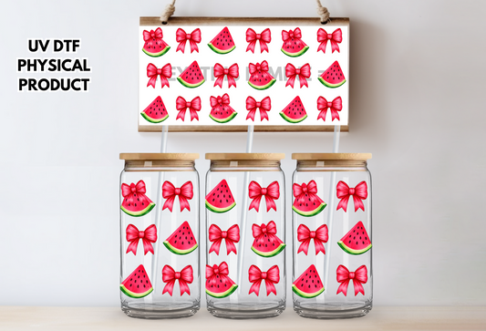 Watermelon Bow Coquette Summer Summertime UV DTF Wrap Transfer 16oz | No Heat Needed | Waterproof | Permanent Adhesive