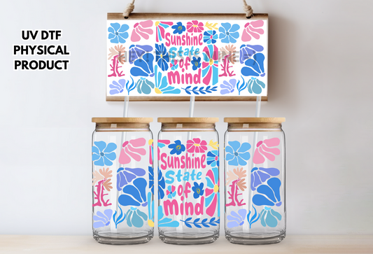 Sunshine State of Mind Blue and Pink Summer Summertime UV DTF Wrap Transfer 16oz | No Heat Needed | Waterproof | Permanent Adhesive