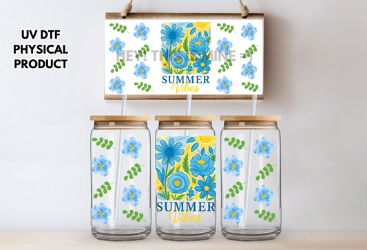Floral Summer Vibes Summer Summertime UV DTF Wrap Transfer 16oz | No Heat Needed | Waterproof | Permanent Adhesive