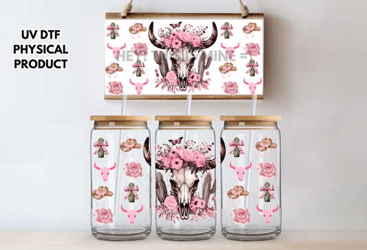 Floral Skull Western Cowgirl UV DTF Wrap Transfer 16oz | No Heat Needed | Waterproof | Permanent Adhesive