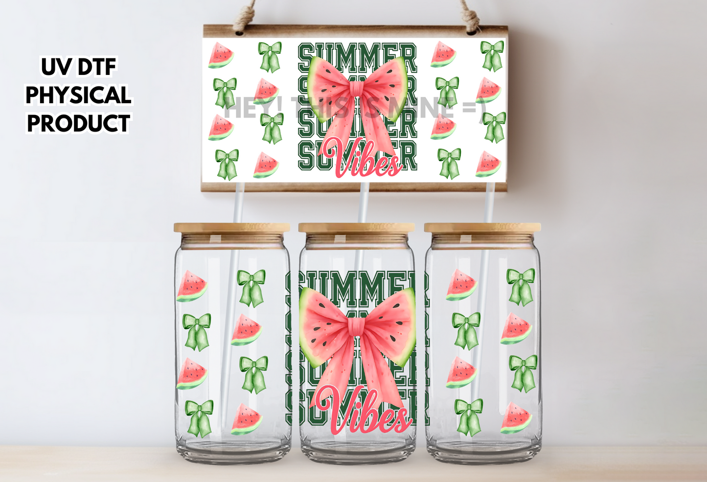 Watermelon Summer Vibes Summer Summertime UV DTF Wrap Transfer 16oz | No Heat Needed | Waterproof | Permanent Adhesive