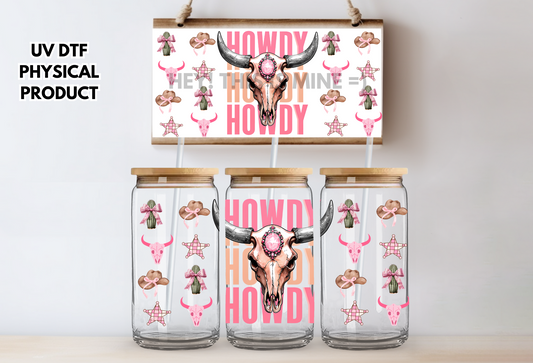 Howdy Skull Western Cowgirl UV DTF Wrap Transfer 16oz | No Heat Needed | Waterproof | Permanent Adhesive