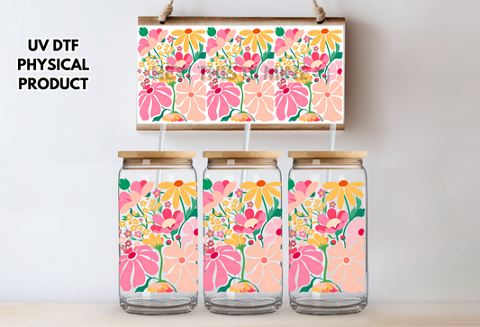 Floral Summer Summertime UV DTF Wrap Transfer 16oz | No Heat Needed | Waterproof | Permanent Adhesive