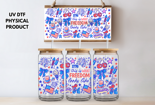 This is What Freedom Looks Like Red White and Blue Summertime July 4th UV DTF Wrap Transfer 16oz | No Heat Needed | Waterproof | Permanent Adhesive