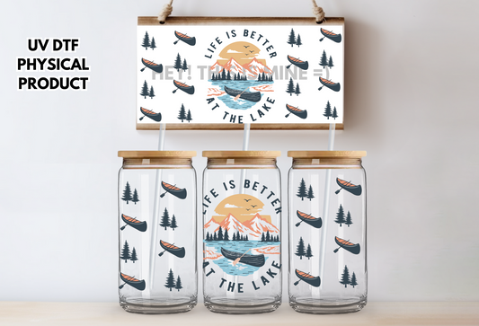 Life is Better at the Lake Summertime UV DTF Wrap Transfer 16oz | No Heat Needed | Waterproof | Permanent Adhesive