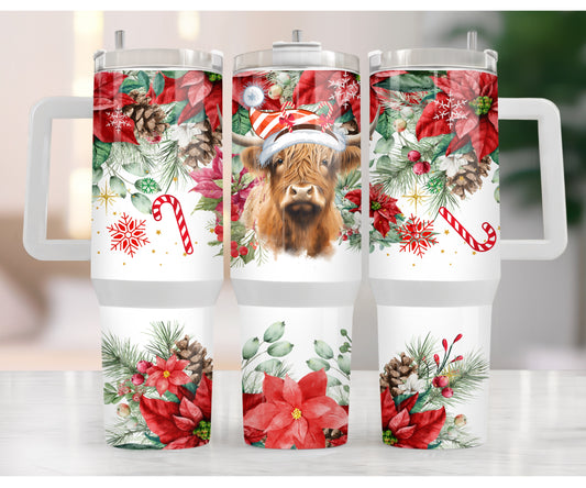 Highland Cow 40 oz Christmas Tumbler with handle