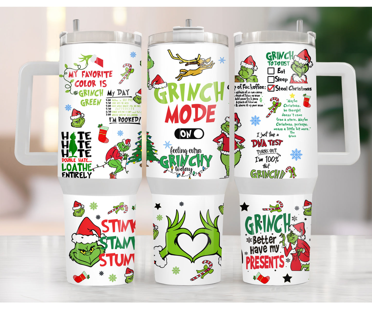 Grinch Mode 40 oz Christmas Tumbler with handle