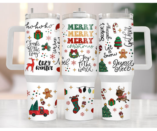 Merry Merry Merry Christmas 40 oz Christmas Tumbler with handle