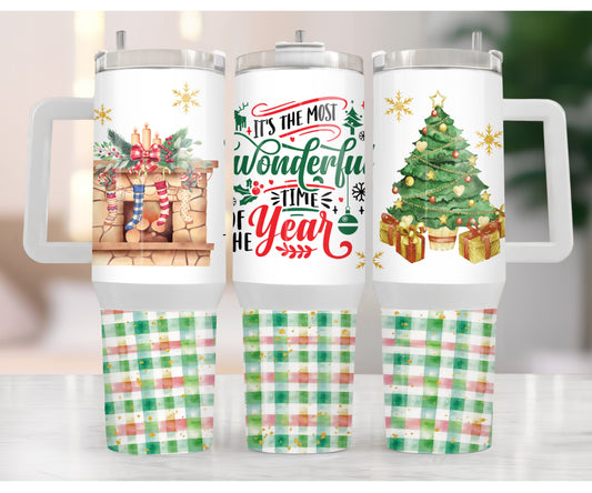 It’s the Most Wonderful Time of the Year Green 40 oz Christmas Tumbler with handle