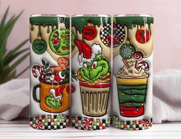 Grinch Cup 3D Inflated 20oz Christmas Tumbler